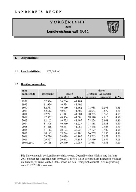 Vorbericht Teil 1 bis 3 Hplan 2008 - Landkreis Regen