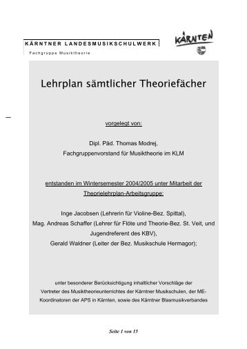 Lehrplan sämtlicher Theoriefächer - Kärntner Landesmusikschulwerk