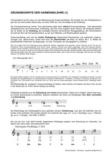 GRUNDBEGRIFFE DER HARMONIELEHRE (1) - Noten