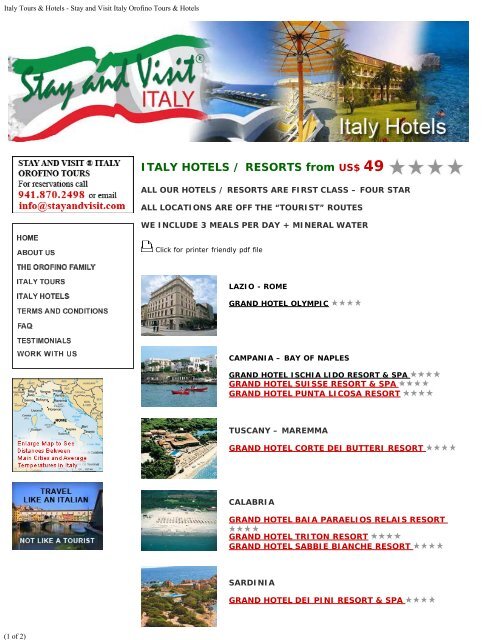 Italy Tours & Hotels - Stay and Visit Italy Orofino Tours & Hotels