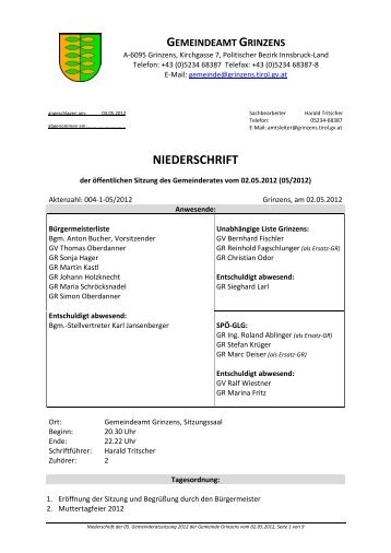 NIEDERSCHRIFT - Gemeinde Grinzens