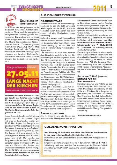 Ausgabe 1/2011 - Evangelische Pfarrgemeinde Schladming