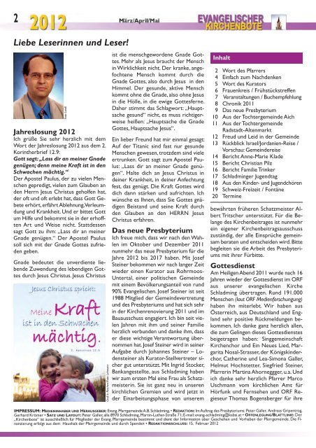 Ausgabe 1/2012 - Evangelische Pfarrgemeinde Schladming