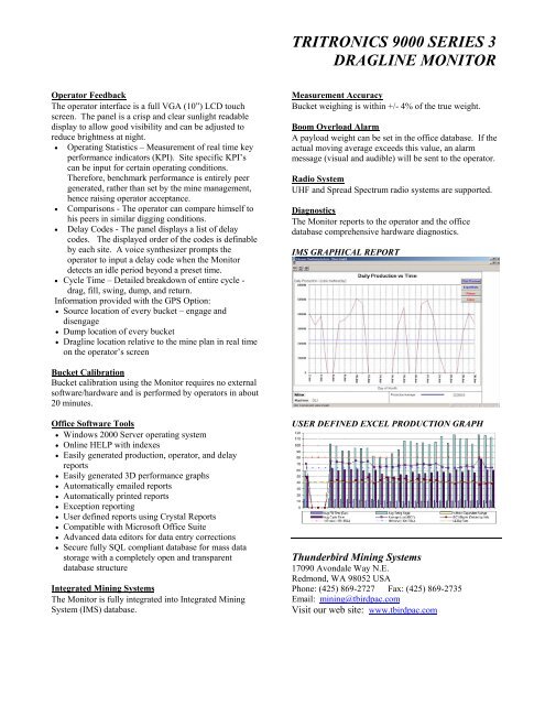 tritronics 9000 series 3 dragline monitor - Thunderbird Mining Systems