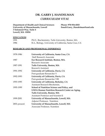 dr. garry j. handelman curriculum vitae - University of Massachusetts ...