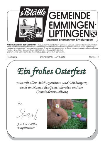 Wichtige Rufnummern der Gemeinde - Emmingen-Liptingen