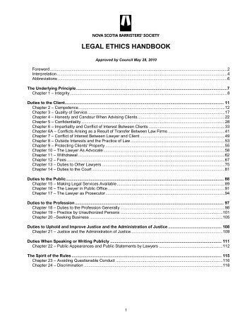 legal ethics handbook - Nova Scotia Barristers' Society