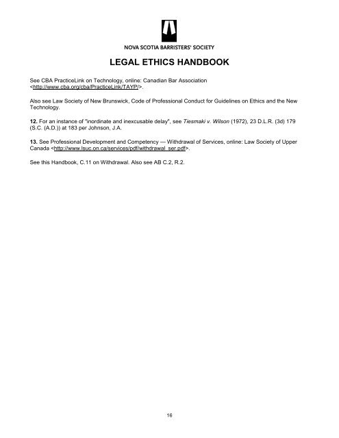 legal ethics handbook - Nova Scotia Barristers' Society