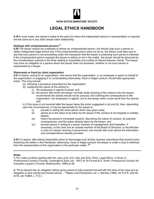 legal ethics handbook - Nova Scotia Barristers' Society