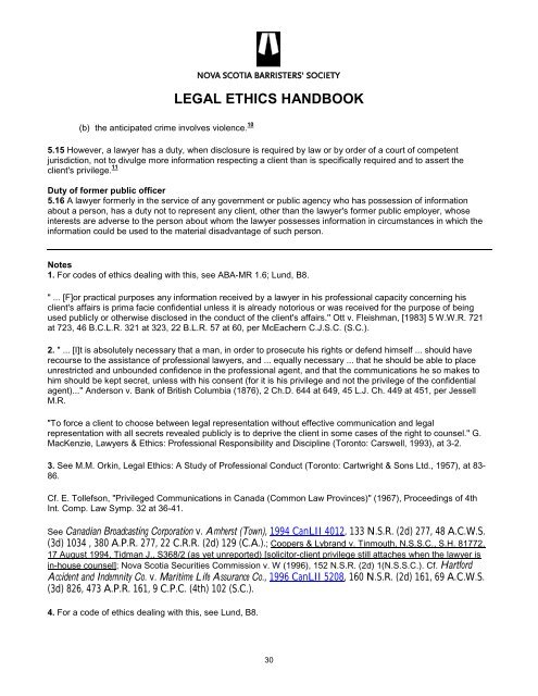 legal ethics handbook - Nova Scotia Barristers' Society