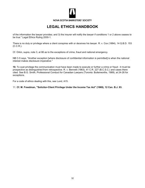 legal ethics handbook - Nova Scotia Barristers' Society