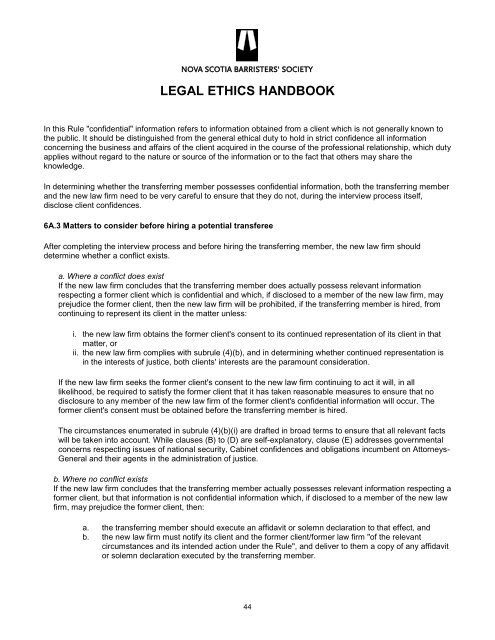 legal ethics handbook - Nova Scotia Barristers' Society