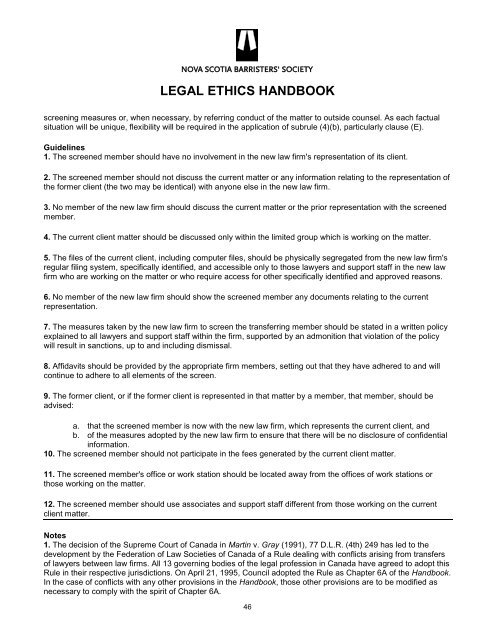 legal ethics handbook - Nova Scotia Barristers' Society