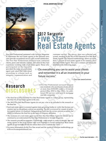 2012 Sarasota Five Star Real Estate Agents - Five Star Professional