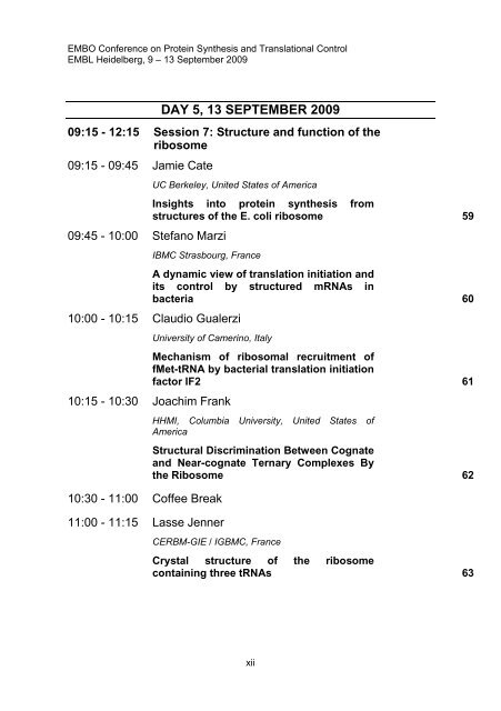 EMBO Conference on Protein Synthesis and Translational Control