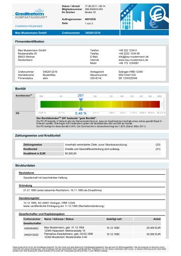 Muster 'Kompaktauskunft' - Creditreform
