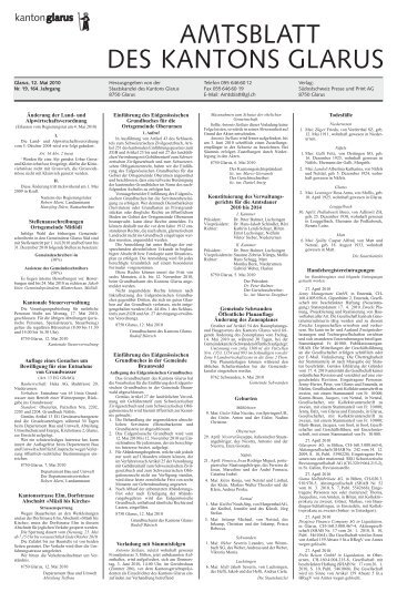 Amtsblatt des Kantons Glarus, 12.5.2010 - Glarus24.ch
