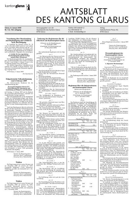 Amtsblatt des Kantons Glarus, 8.1.09 - Glarus24.ch
