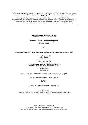 ANGEBOTSUNTERLAGE - BaFin