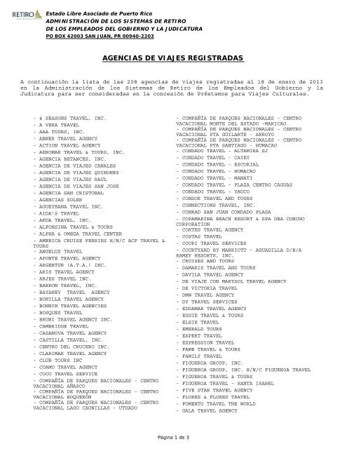 AGENCIAS DE VIAJES REGISTRADAS - Gobierno de Puerto Rico