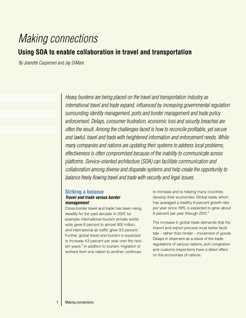 Making Connections: Using SOA to enable collaboration in travel - IBM