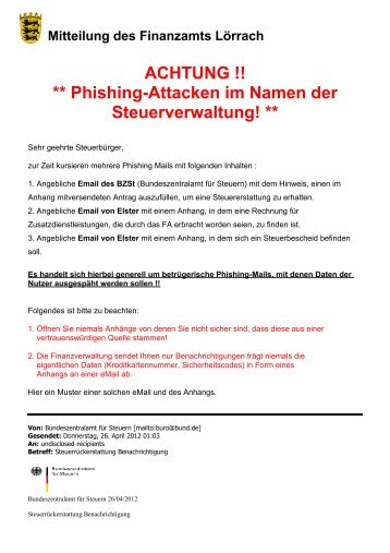 Phishing-Attacken im Namen der Steuerverwaltung! - Finanzamt ...