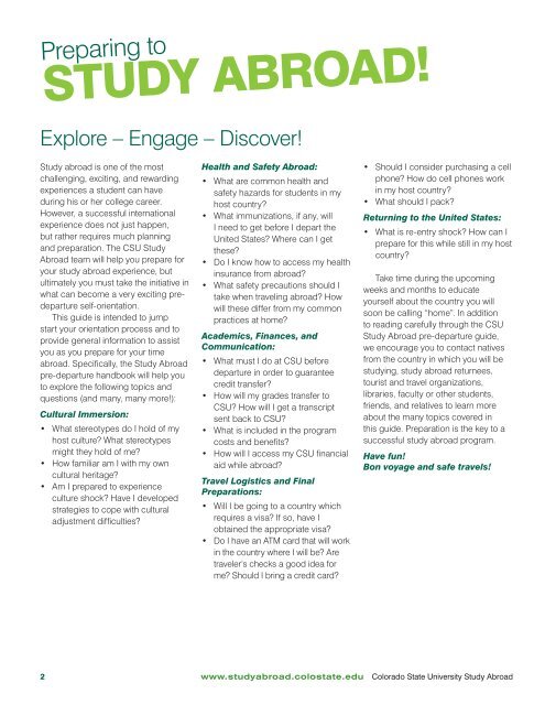 CSU Pre-departure guide - Study Abroad - Colorado State University