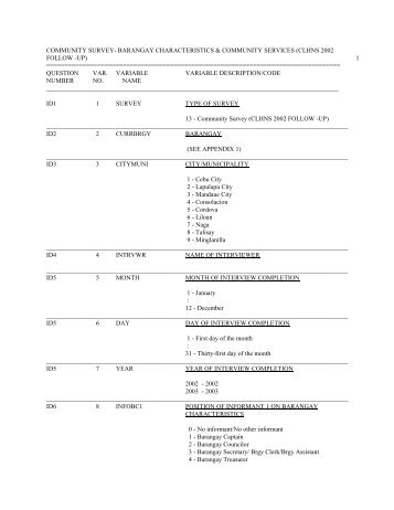 barangay characteristics & community services (clhns 2002 follow -up)