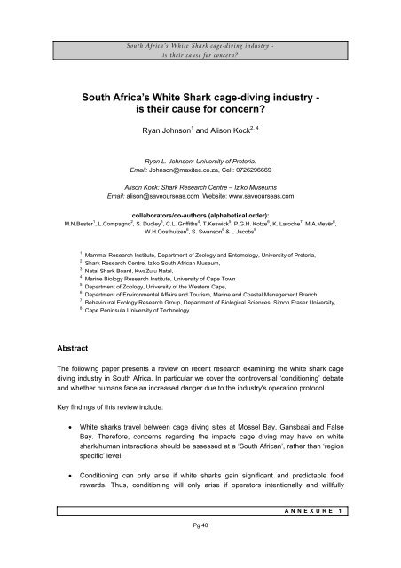 South Africa's White Shark cage-diving industry - Save Our Seas ...