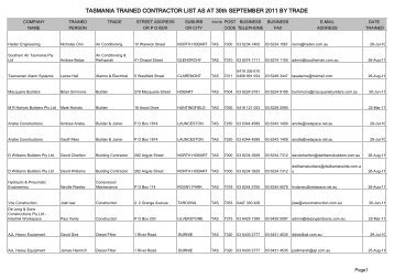 TASMANIA TRAINED CONTRACTOR LIST AS AT 30th ...