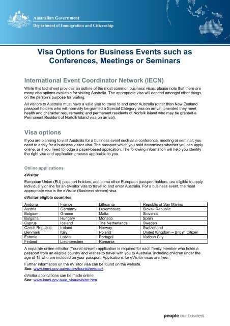 Visa Options for Business as Conferences, Meetings or