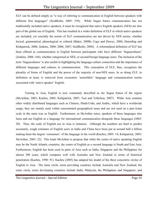 The Linguistics Journal September 2009 Special Edition Language