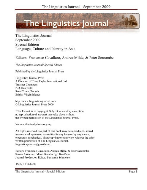 The Linguistics Journal September 2009 Special Edition Language