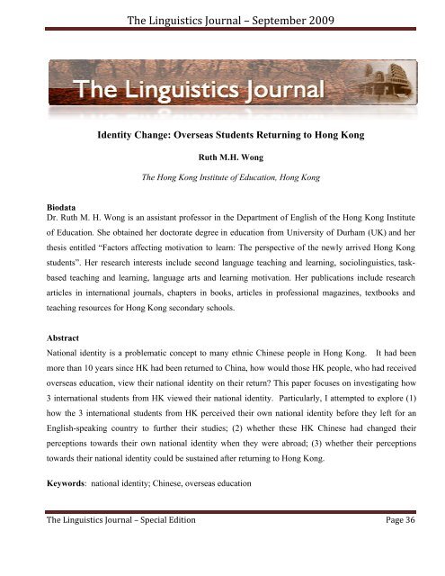 The Linguistics Journal September 2009 Special Edition Language