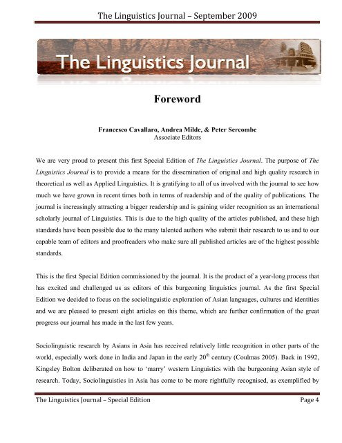 The Linguistics Journal September 2009 Special Edition Language