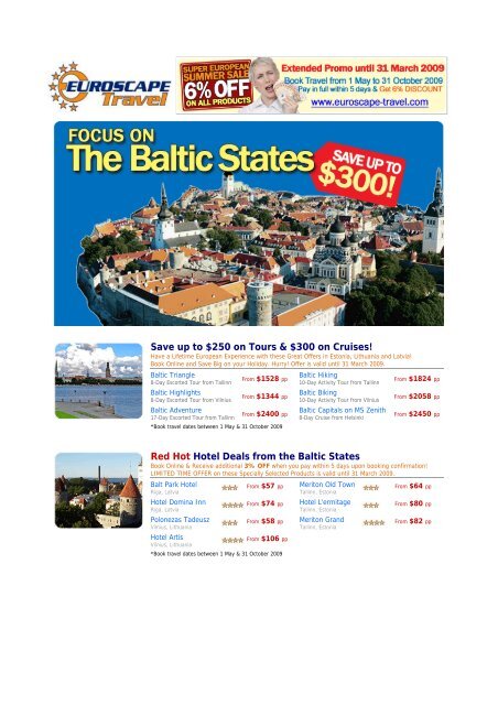 Euroscape Travel Focus on the Baltic States: Red Hot Specials ...