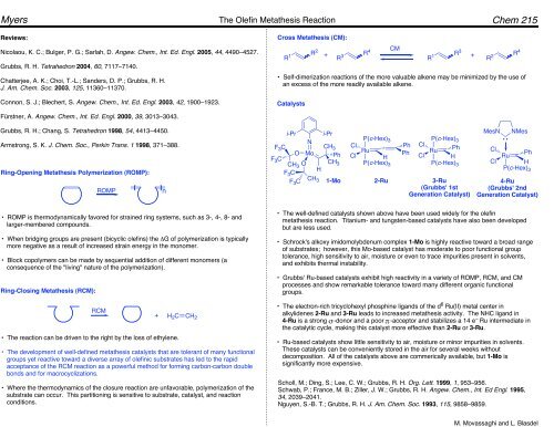 The Olefin Metathesis Reaction