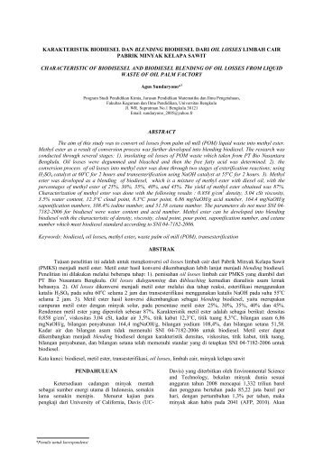 KARAKTERISTIK BIODIESEL DAN BLENDING BIODIESEL DARI ...