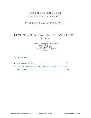 Department of International and Transcultural Studies - Academic ...