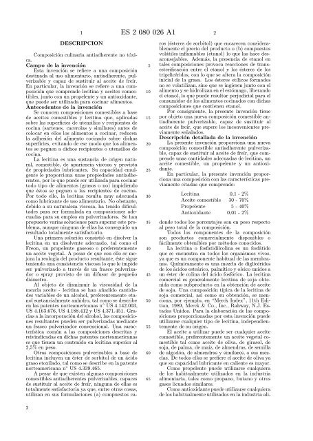 Composición culinaria antiadherente no tóxica