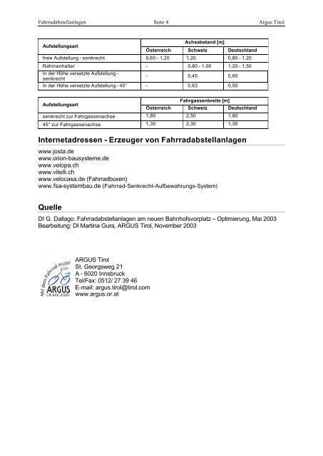 ARGUS Tirol - Fahrradabstellanlagen