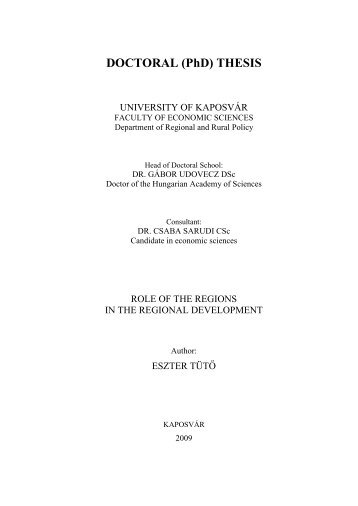 DOCTORAL (PhD) THESIS - Kaposvári Egyetem