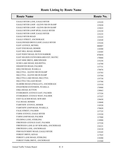 Annual Traffic Volume Report 2005 - Alaska Department of ...