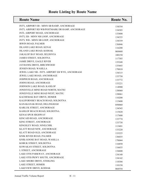 Annual Traffic Volume Report 2005 - Alaska Department of ...