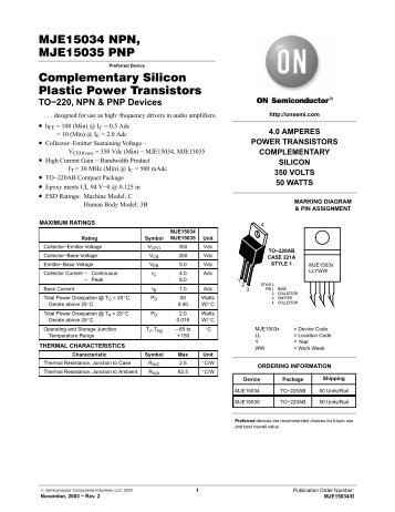 MJE15034 NPN, MJE15035 PNP Complementary ... - ClassicCmp...