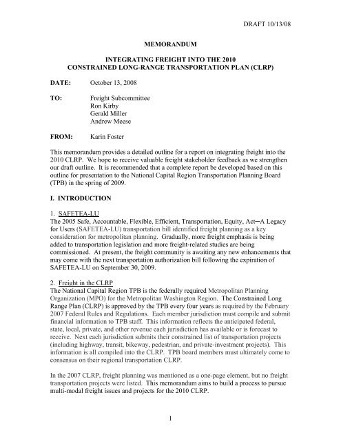 Memo-CLRP Recommendations - Metropolitan Washington Council ...