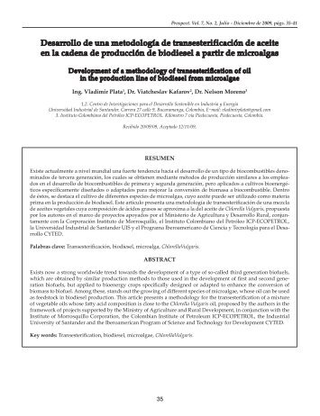 Desarrollo de una metodología de transesterificación de aceite en la ...