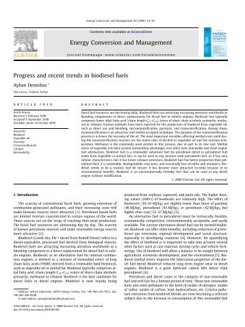 Progress and recent trends in biodiesel fuels