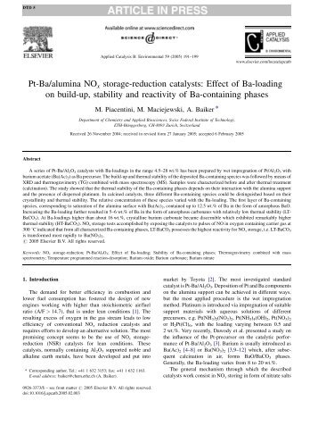 Pt-Ba/alumina NOx storage-reduction catalysts ... - the Baiker group!