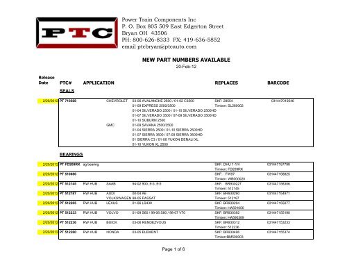 New part number sheets 2-20-12 (GROUP) - Power Train Components